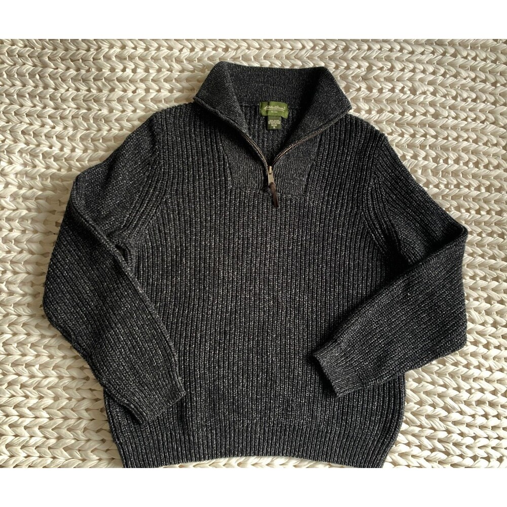 Eddie Bauer Men’s M Chunky Ribbed Cotton Half Zip Sweater Grandpa Core Heritage